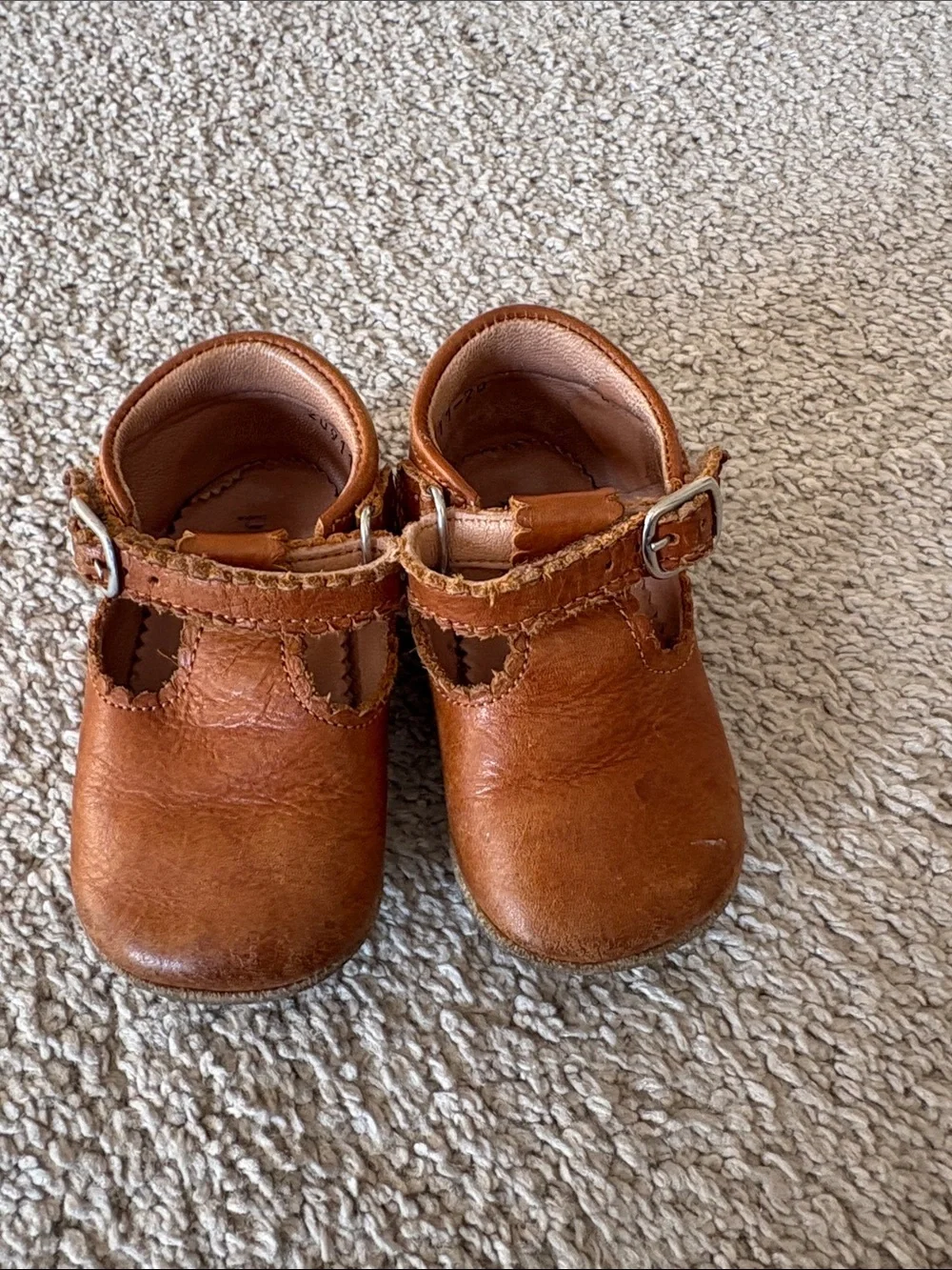 Toddler Tan Leather Mary Jane with Scalloped Strap